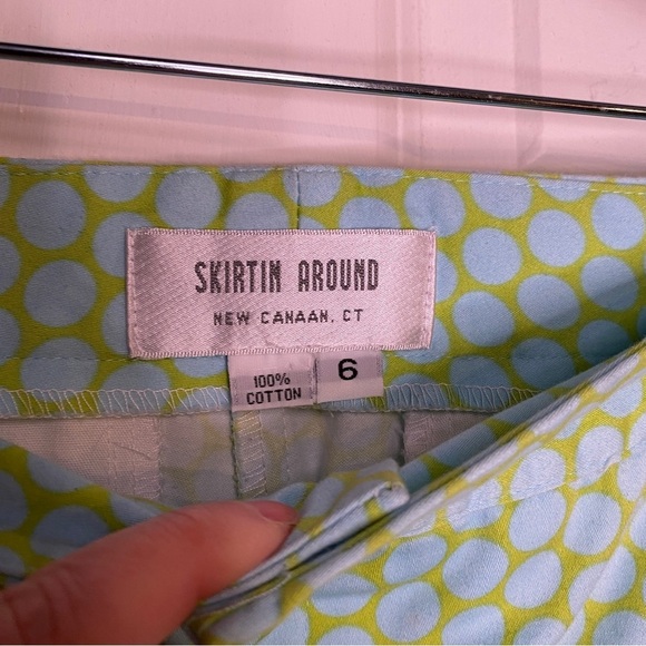 Vintage Skirtin' Around New Canaan CT Blue & Green Circle Print Pants Size 6 - Picture 6 of 7